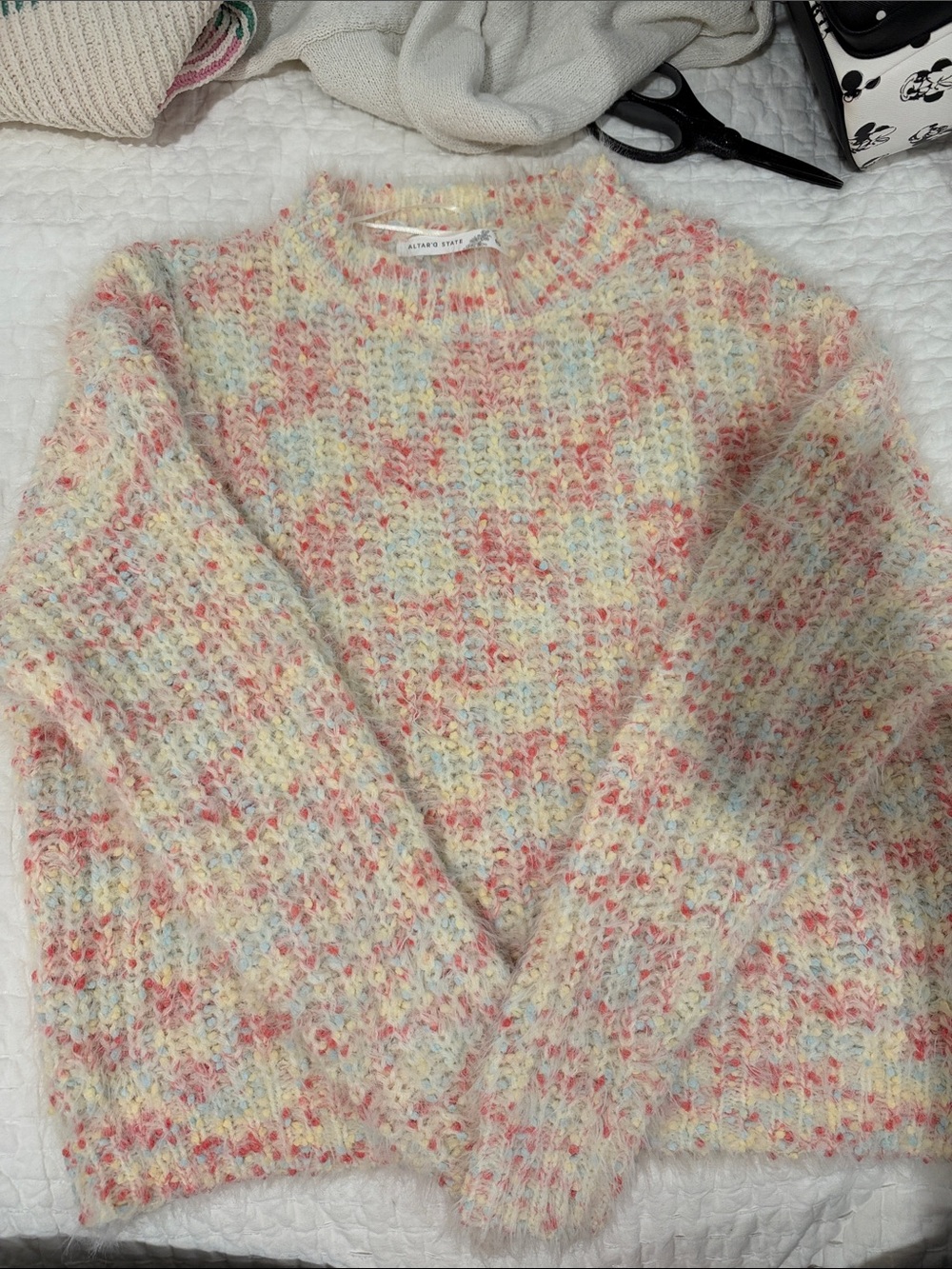Altar'd State Pastel Multicolor Fuzzy Crewneck Sweater